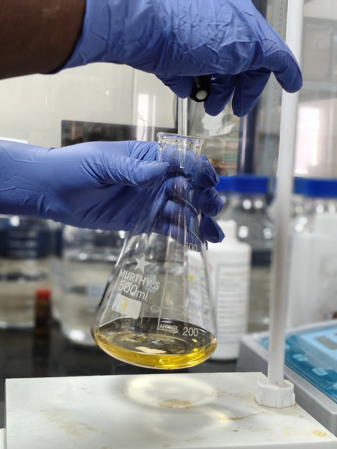 Titration of a sample in a conical flask