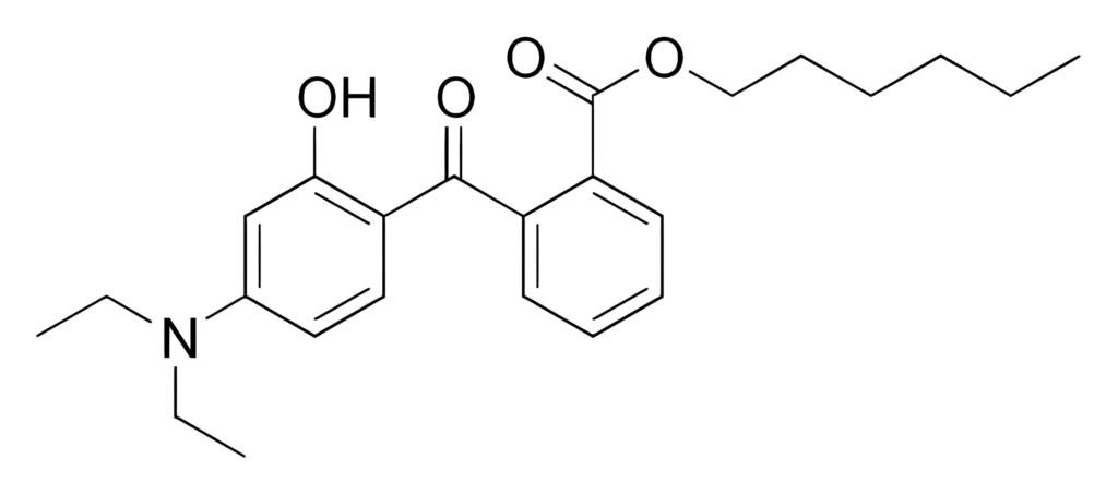 Chemical structure of DHHB (Uvinul A Plus)