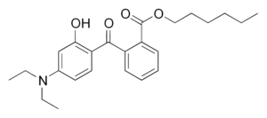 Chemical structure of DHHB (Uvinul A Plus)