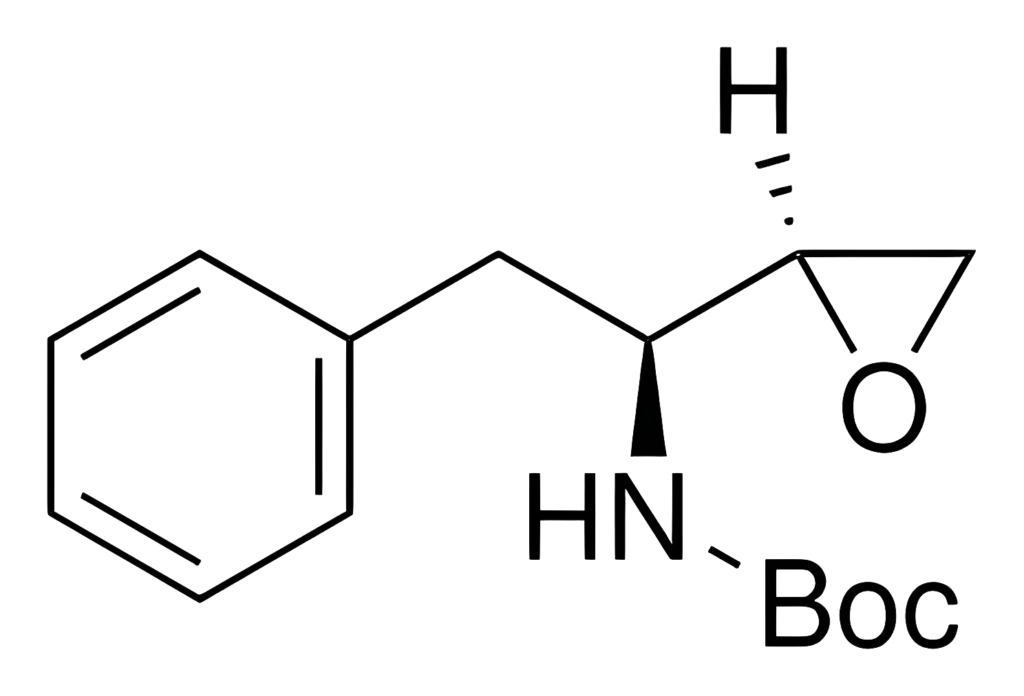 Chemical structure of (2S,3S)-1,2-Epoxy-3-(Boc-amino)-4-phenylbutane (Boc Epoxide)