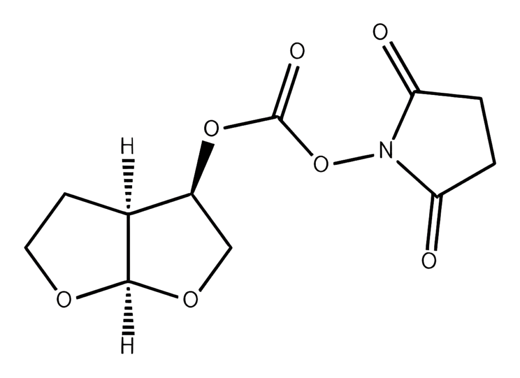 Chemical structure of (3R,3aS,6aR)-Hexahydrofuro[2,3-b]furan-3-yl 2,5-dioxopyrrolidin-1-yl carbonate