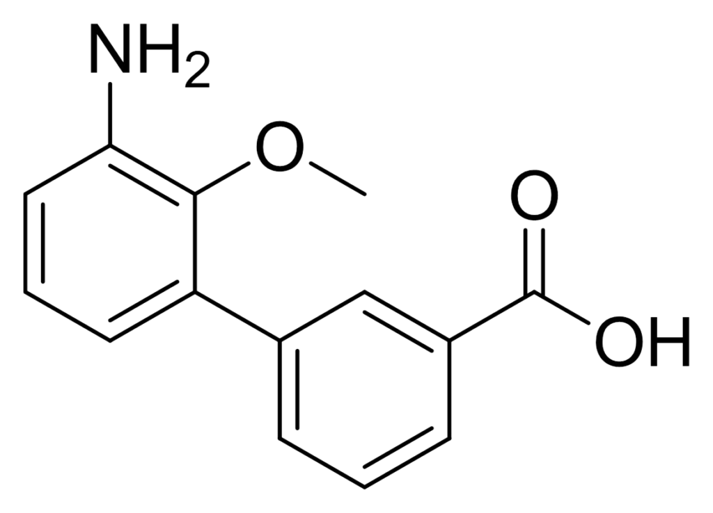 Chemical structure of 3′-Amino-2′-methoxy-[1,1′-biphenyl]-3-carboxylic acid